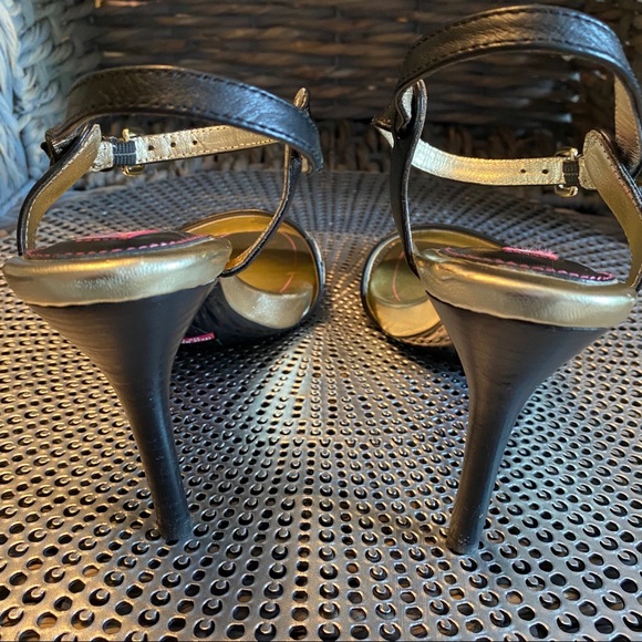 Isaac Mizrahi Strappy Stiletto Cocktail Heels Black & Gold 9 - Picture 5 of 8